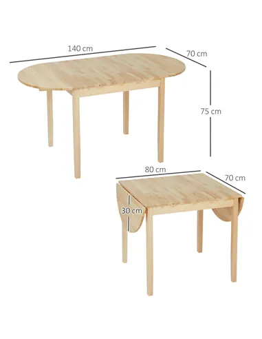 HOMCOM 4-6 Person Wooden Drop-Leaf Table - Natural Finish