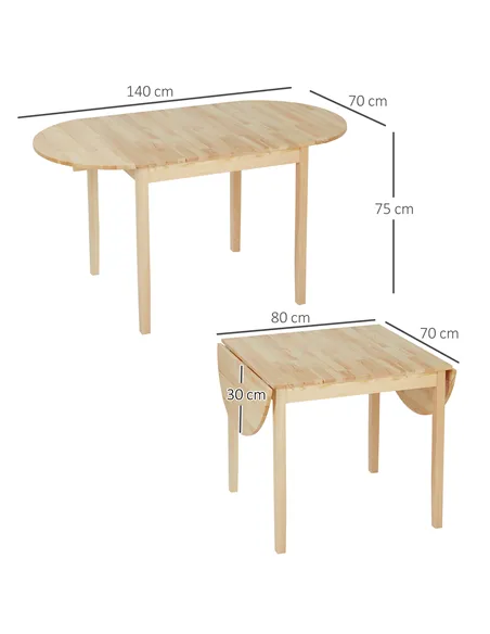 HOMCOM 4-6 Person Wooden Drop-Leaf Table - Natural Finish