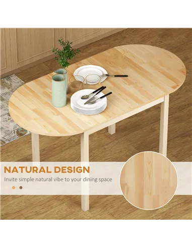 HOMCOM 4-6 Person Wooden Drop-Leaf Table - Natural Finish
