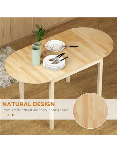 HOMCOM 4-6 Person Wooden Drop-Leaf Table - Natural Finish