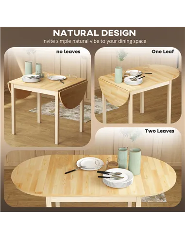 HOMCOM 4-6 Person Wooden Drop-Leaf Table - Natural Finish