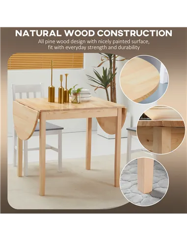 HOMCOM 4-6 Person Wooden Drop-Leaf Table - Natural Finish