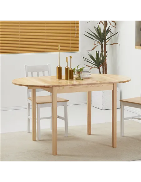 HOMCOM 4-6 Person Wooden Drop-Leaf Table - Natural Finish