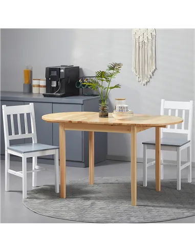 HOMCOM 4-6 Person Wooden Drop-Leaf Table - Natural Finish