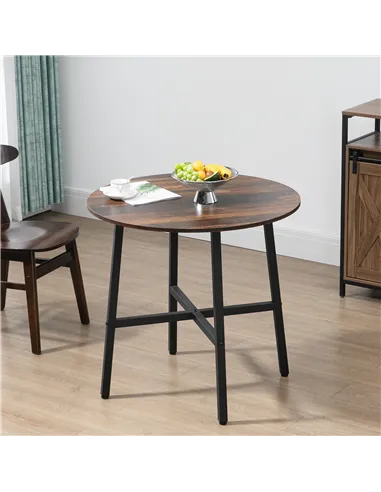 HOMCOM 85cm Dining Room Table, Industrial Style Kitchen Table Round  with Steel Legs, Rustic Brown