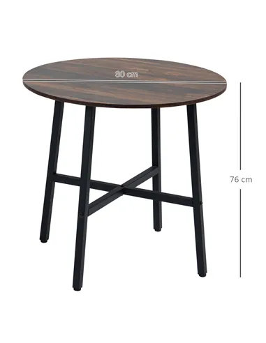 HOMCOM 85cm Dining Room Table, Industrial Style Kitchen Table Round  with Steel Legs, Rustic Brown