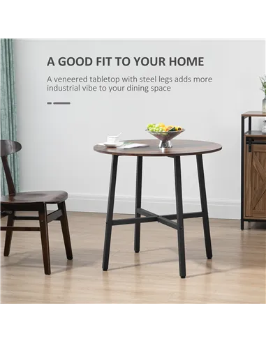 HOMCOM 85cm Dining Room Table, Industrial Style Kitchen Table Round  with Steel Legs, Rustic Brown
