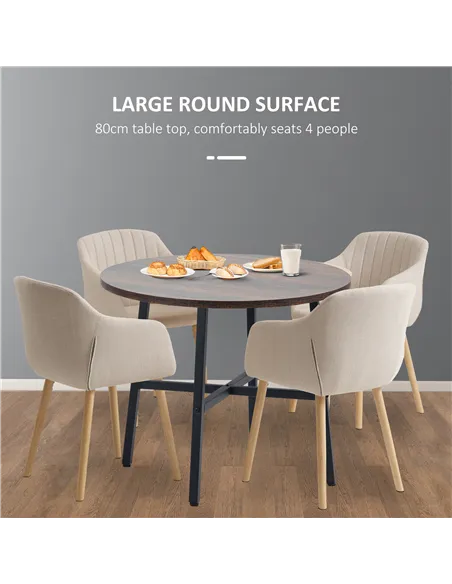 HOMCOM 85cm Dining Room Table, Industrial Style Kitchen Table Round  with Steel Legs, Rustic Brown