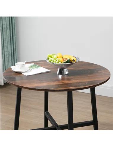 HOMCOM 85cm Dining Room Table, Industrial Style Kitchen Table Round  with Steel Legs, Rustic Brown