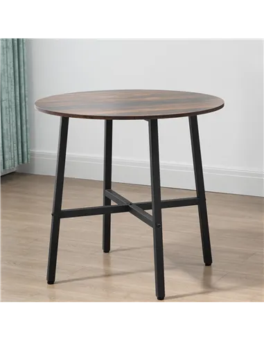 HOMCOM 85cm Dining Room Table, Industrial Style Kitchen Table Round  with Steel Legs, Rustic Brown