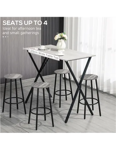 HOMCOM 120 cm Rectangular Bar Table for 4 People, Modern Breakfast Bar Table with Wood Effect Tabletop, Steel Legs, Coffee Desk 