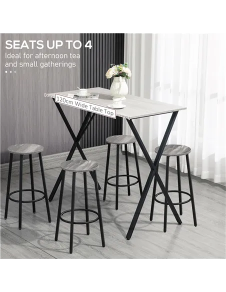 HOMCOM 120 cm Rectangular Bar Table for 4 People, Modern Breakfast Bar Table with Wood Effect Tabletop, Steel Legs, Coffee Desk 