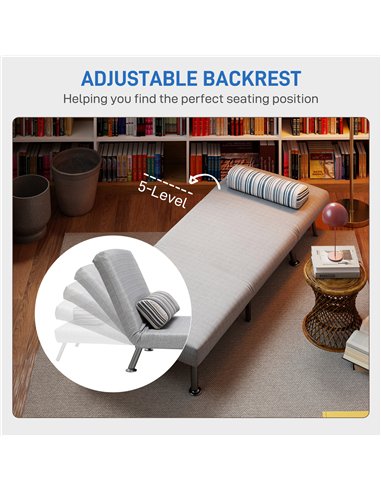 HOMCOM Single Sofa Bed, 1 Person Sleeper Foldable Lounge with Pillow, Grey