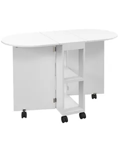 HOMCOM Four-Person Drop Leaf Dining Table, with Wheels - White