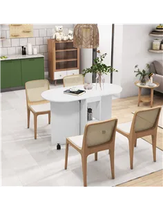 HOMCOM Four-Person Drop Leaf Dining Table, with Wheels - White 2