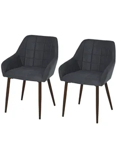 HOMCOM 2 Pieces Linen-Touch Fabric Dining Chair with Grid Pattern Cushion and Backrest, Mid Back Leisure Chair with Steel Leg, S
