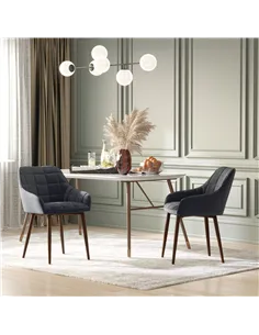 HOMCOM 2 Pieces Linen-Touch Fabric Dining Chair with Grid Pattern Cushion and Backrest, Mid Back Leisure Chair with Steel Leg, S 2