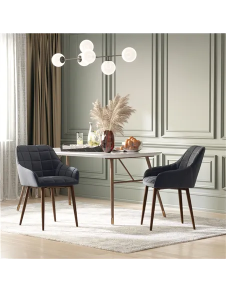 HOMCOM 2 Pieces Linen-Touch Fabric Dining Chair with Grid Pattern Cushion and Backrest, Mid Back Leisure Chair with Steel Leg, S