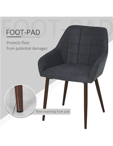 HOMCOM 2 Pieces Linen-Touch Fabric Dining Chair with Grid Pattern Cushion and Backrest, Mid Back Leisure Chair with Steel Leg, S