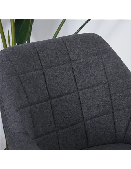 HOMCOM 2 Pieces Linen-Touch Fabric Dining Chair with Grid Pattern Cushion and Backrest, Mid Back Leisure Chair with Steel Leg, S