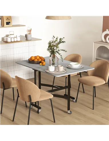 HOMCOM Mobile Drop Leaf Table, Folding Dining Table with 6 Wheels & Brakes, Kitchen Table for Small Spaces, Grey Marble Effect