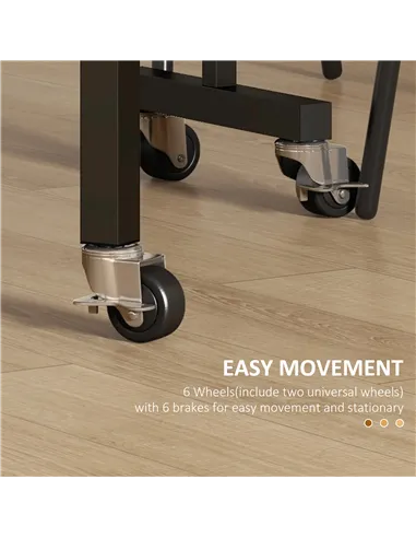 HOMCOM Mobile Drop Leaf Table, Folding Dining Table with 6 Wheels & Brakes, Kitchen Table for Small Spaces, Grey Marble Effect