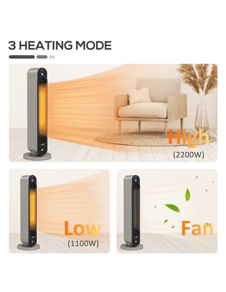 HOMCOM 2kW PTC Ceramic Tower Heater, 10-35°C Temperature Range