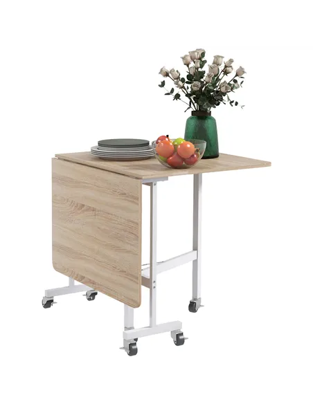 HOMCOM 4-6 Person Drop Leaf Dining Table - Oak