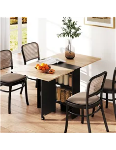 HOMCOM Folding Dining Table, Drop Leaf Table with 2-Tier Shelves, Rolling Casters, for Small Spaces, Kitchen, Oak and Black 2