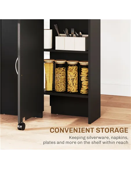 HOMCOM Folding Dining Table, Drop Leaf Table with 2-Tier Shelves, Rolling Casters, for Small Spaces, Kitchen, Oak and Black