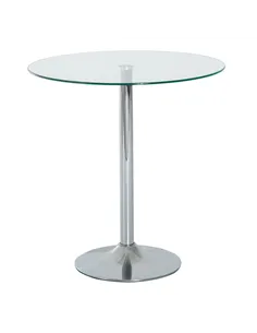 HOMCOM Round Dining Table, Modern Dining Room Table with Tempered Glass Top, Steel Base, Space Saving Small Bar Table