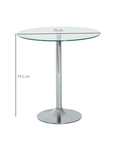 HOMCOM Round Dining Table, Modern Dining Room Table with Tempered Glass Top, Steel Base, Space Saving Small Bar Table