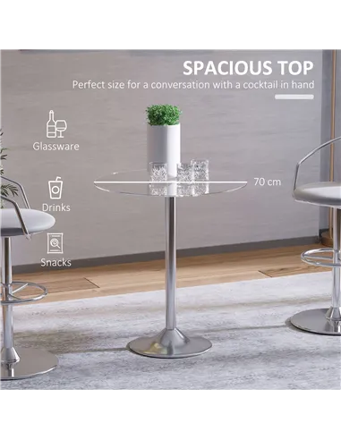 HOMCOM Round Dining Table, Modern Dining Room Table with Tempered Glass Top, Steel Base, Space Saving Small Bar Table