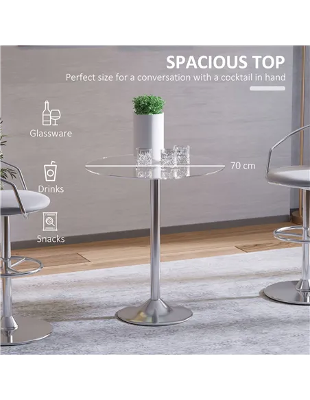 HOMCOM Round Dining Table, Modern Dining Room Table with Tempered Glass Top, Steel Base, Space Saving Small Bar Table