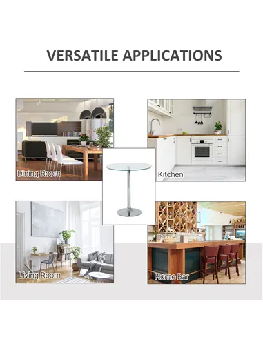 HOMCOM Round Dining Table, Modern Dining Room Table with Tempered Glass Top, Steel Base, Space Saving Small Bar Table