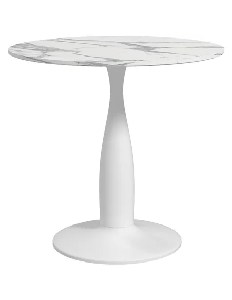 HOMCOM Small 2-Person Dining Table, Elegant Design Table with Steel Base and Non-slip Foot Pad, White and Grey