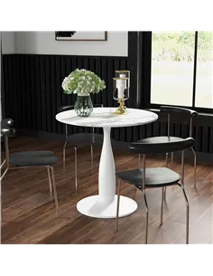 HOMCOM Small 2-Person Dining Table, Elegant Design Table with Steel Base and Non-slip Foot Pad, White and Grey 2