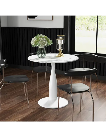 HOMCOM Small 2-Person Dining Table, Elegant Design Table with Steel Base and Non-slip Foot Pad, White and Grey