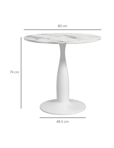 HOMCOM Small 2-Person Dining Table, Elegant Design Table with Steel Base and Non-slip Foot Pad, White and Grey