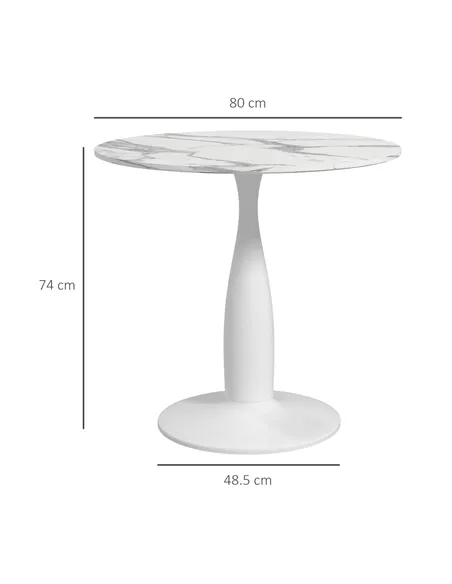 HOMCOM Small 2-Person Dining Table, Elegant Design Table with Steel Base and Non-slip Foot Pad, White and Grey