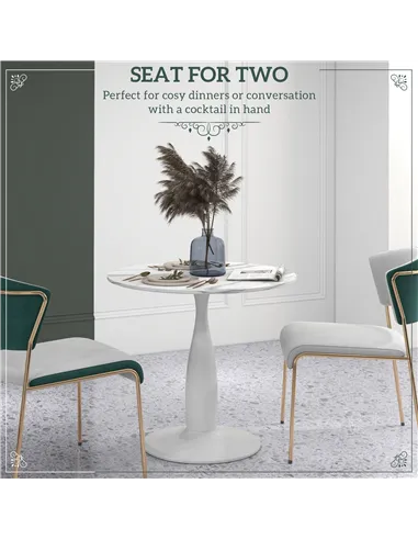 HOMCOM Small 2-Person Dining Table, Elegant Design Table with Steel Base and Non-slip Foot Pad, White and Grey