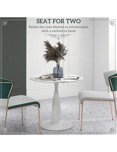 HOMCOM Small 2-Person Dining Table, Elegant Design Table with Steel Base and Non-slip Foot Pad, White and Grey