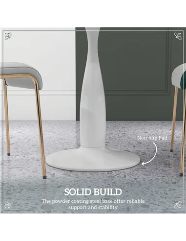 HOMCOM Small 2-Person Dining Table, Elegant Design Table with Steel Base and Non-slip Foot Pad, White and Grey