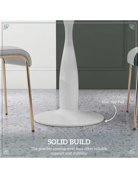 HOMCOM Small 2-Person Dining Table, Elegant Design Table with Steel Base and Non-slip Foot Pad, White and Grey