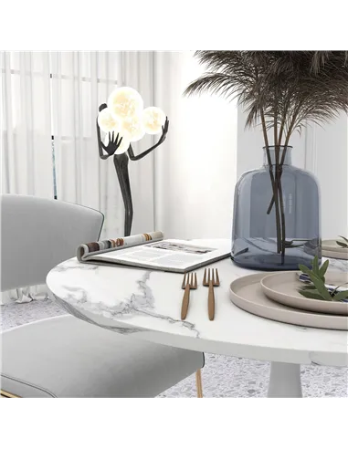 HOMCOM Small 2-Person Dining Table, Elegant Design Table with Steel Base and Non-slip Foot Pad, White and Grey