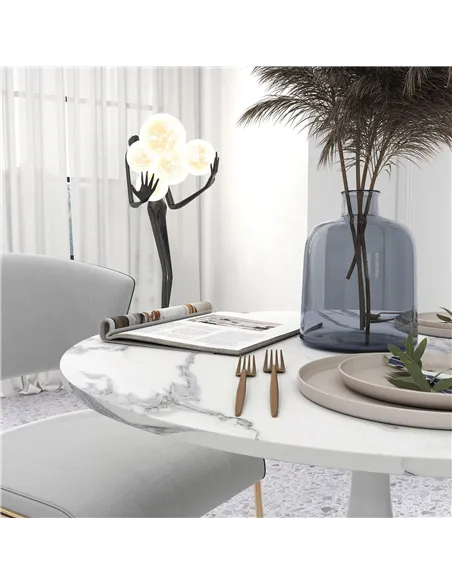 HOMCOM Small 2-Person Dining Table, Elegant Design Table with Steel Base and Non-slip Foot Pad, White and Grey