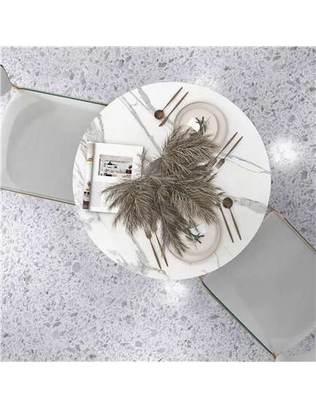 HOMCOM Small 2-Person Dining Table, Elegant Design Table with Steel Base and Non-slip Foot Pad, White and Grey