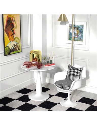 HOMCOM Small 2-Person Dining Table, Elegant Design Table with Steel Base and Non-slip Foot Pad, White and Grey