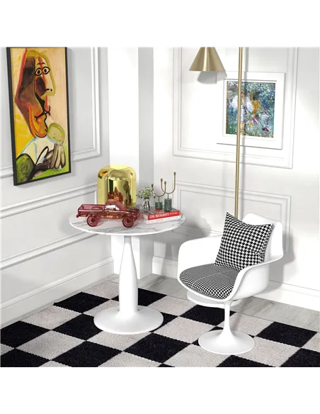 HOMCOM Small 2-Person Dining Table, Elegant Design Table with Steel Base and Non-slip Foot Pad, White and Grey