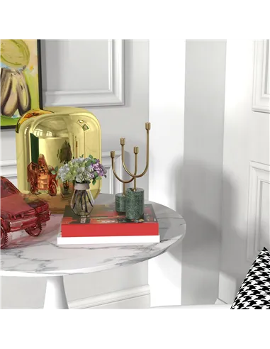 HOMCOM Small 2-Person Dining Table, Elegant Design Table with Steel Base and Non-slip Foot Pad, White and Grey